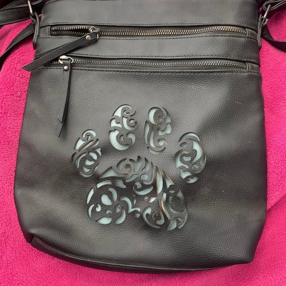 Paw Print Black Leather Like Purse - Picture 1 of 3
